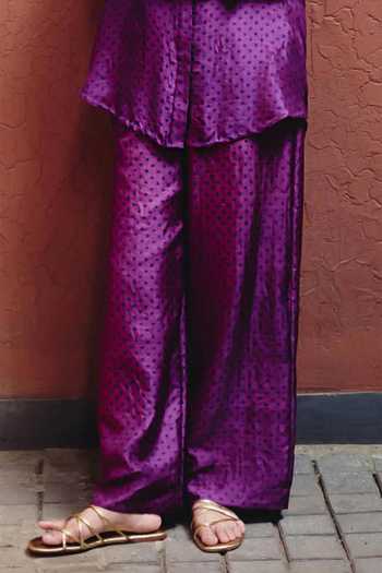 Kavya Singh Kundu_Purple Silk Collared Neck Monroe Polka Dot Block Print Shirt And Pant Set _Online_at_Aza_Fashions