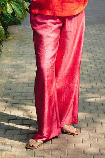 Kavya Singh Kundu_Pink Silk Collared Neck Rouge Handblock Print Shirt And Pant Set _Online_at_Aza_Fashions