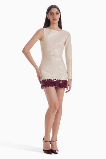 Sameer Madan Blurred Intention One-Sleeve Mini Dress 