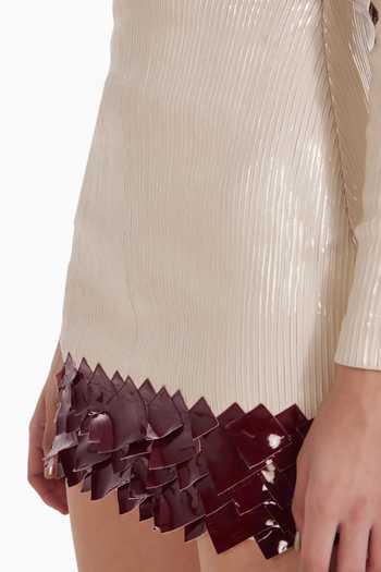Sameer Madan_Ivory Jersey Asymmetric Neck Blurred Intention One-sleeve Mini Dress _Online_at_Aza_Fashions