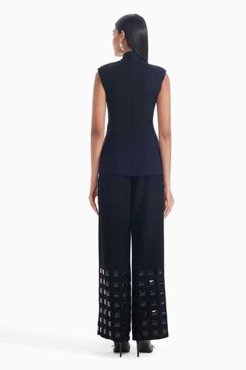 Sameer Madan Soft Block Square Grid Pattern Peplum Top 
