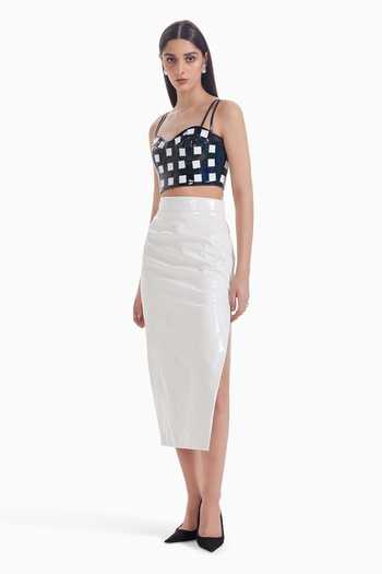 Sameer Madan Black Faux Leather Sweetheart Neck Checkered Grid Pattern Bustier Online at Aza Fashions Sameer Madan_Black Faux Leather Sweetheart Neck Checkered Grid Pattern Bustier _Online_at_Aza_Fashions
