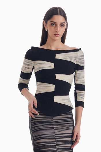 Sameer Madan Mesh Emotions Ruched Sheer Top 