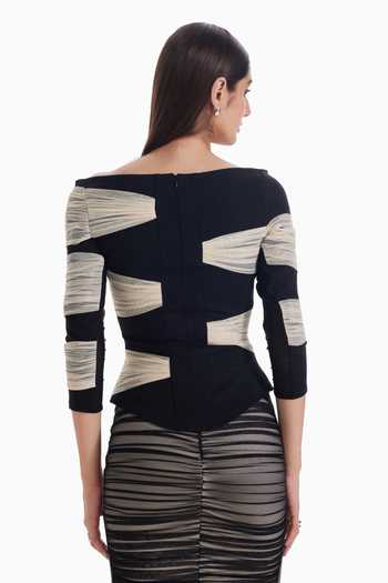 Sameer Madan Mesh Emotions Ruched Sheer Top 