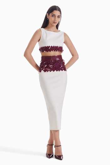 Sameer Madan_White Jersey Boat Neck Slipped Halo Geometric Embellished Crop Top _Online_at_Aza_Fashions