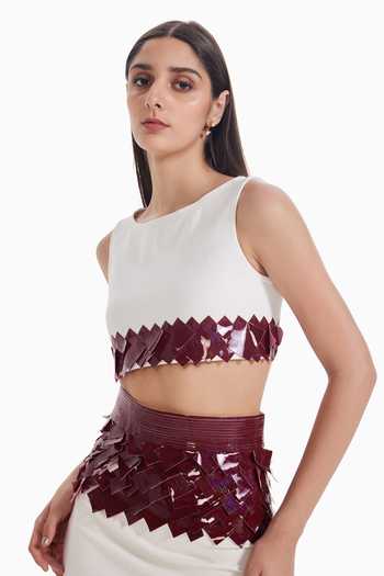 Sameer Madan Slipped Halo Geometric Embellished Crop Top 
