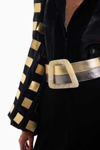 Buy Sameer Madan Black Organza V-neck Hot Mess Leather Applique Work Blouse Online at Aza Fashions Buy_Sameer Madan_Black Organza V-neck Hot Mess Leather Applique Work Blouse _Online_at_Aza_Fashions