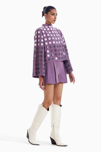 Sameer Madan_Purple Crepe Box Pleated Shorts _Online_at_Aza_Fashions
