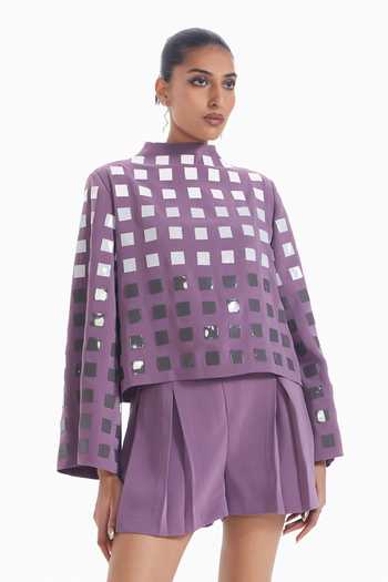 Buy_Sameer Madan_Purple Crepe Box Pleated Shorts _Online_at_Aza_Fashions