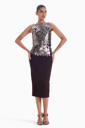 Sameer Madan Faux Leather Midi Skirt 