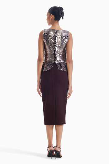 Sameer Madan Faux Leather Midi Skirt 