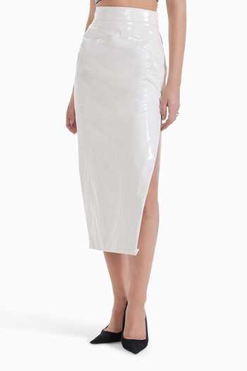 Sameer Madan_White Faux Leather Glass Pulse Skirt _Online_at_Aza_Fashions