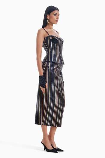 Sameer Madan Drama Protocol Metallic Striped Skirt 