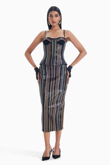 Sameer Madan Drama Protocol Metallic Striped Skirt 