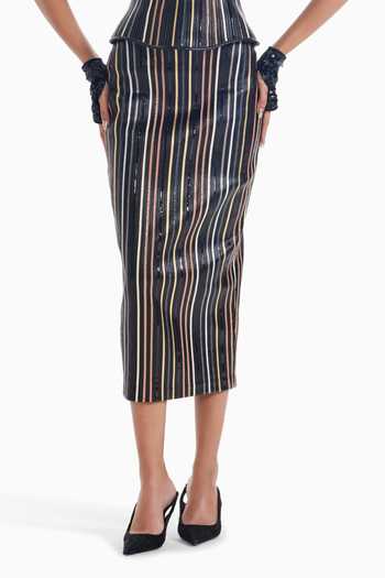 Sameer Madan Black Crepe Drama Protocol Metallic Striped Skirt Online at Aza Fashions Sameer Madan_Black Crepe Drama Protocol Metallic Striped Skirt _Online_at_Aza_Fashions