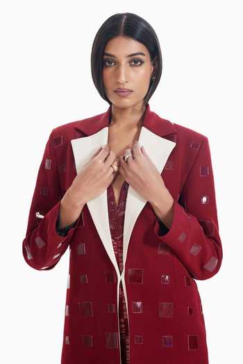 Sameer Madan Red Twill Open Neck Flag Romance Embellished Trench Jacket Online at Aza Fashions Sameer Madan_Red Twill Open Neck Flag Romance Embellished Trench Jacket _Online_at_Aza_Fashions