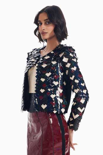 Sameer Madan Black Crepe Open Neck Moodboard Crush Embroidered Jacket Online at Aza Fashions Sameer Madan_Black Crepe Open Neck Moodboard Crush Embroidered Jacket _Online_at_Aza_Fashions