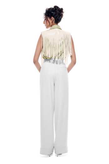 Sameer Madan Lima Fringe Faux Leather Bodysuit 