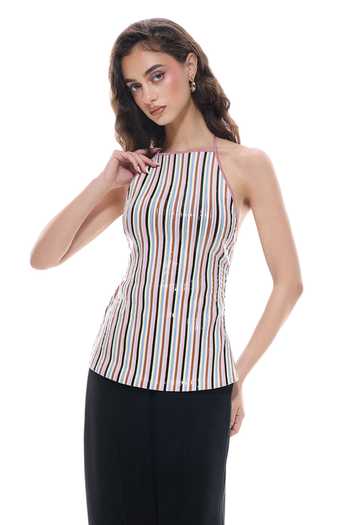 Sameer Madan Chrome Carnavale Stripe Pattern Top 