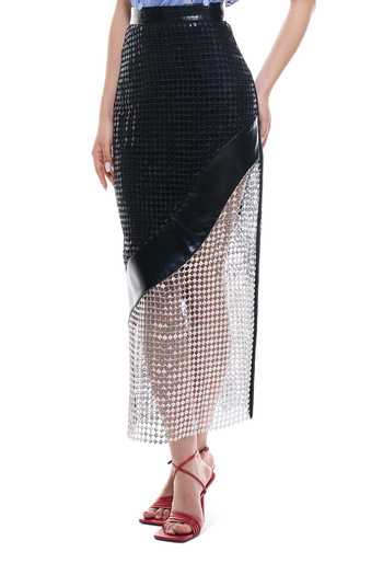 Buy_Sameer Madan_Black Crepe, Faux Leather, Mesh Mirror Beach Crochet Skirt _Online_at_Aza_Fashions
