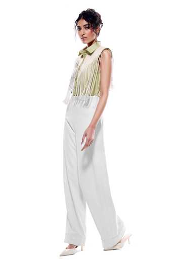 Sameer Madan White Crepe, Faux Leather Jazmin High Waist Trouser Online at Aza Fashions Sameer Madan_White Crepe, Faux Leather Jazmin High Waist Trouser _Online_at_Aza_Fashions