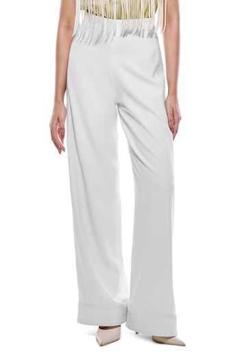 Buy Sameer Madan White Crepe, Faux Leather Jazmin High Waist Trouser Online at Aza Fashions Buy_Sameer Madan_White Crepe, Faux Leather Jazmin High Waist Trouser _Online_at_Aza_Fashions