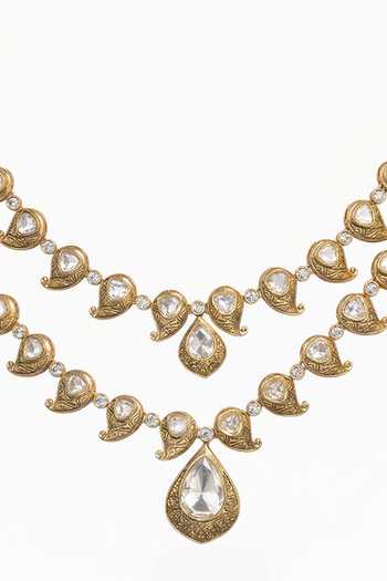 Shop Joules by Radhika Gold Plated Zinal Stone Embellished Necklace Set at Aza Fashions Shop_Joules by Radhika_Gold Plated Zinal Stone Embellished Necklace Set _at_Aza_Fashions
