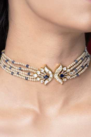 Joules by Radhika_White Sakshi Pearl Embellished Choker Set _Online_at_Aza_Fashions