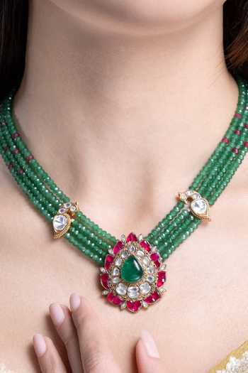 Joules by Radhika Green Tanisha Tear Drop Shaped Pendant Necklace Set Online at Aza Fashions Joules by Radhika_Green Tanisha Tear Drop Shaped Pendant Necklace Set _Online_at_Aza_Fashions