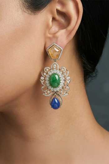 Joules by Radhika_Green Chitrika Multistone Embellished Necklace Set _Online_at_Aza_Fashions