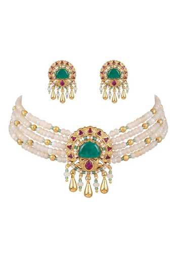 Joules by Radhika Aaeha Layered Embellished Pendant Choker Set 