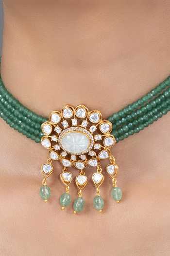 Buy_Joules by Radhika_Green Tiyra Beaded Embellished Choker Set _Online_at_Aza_Fashions