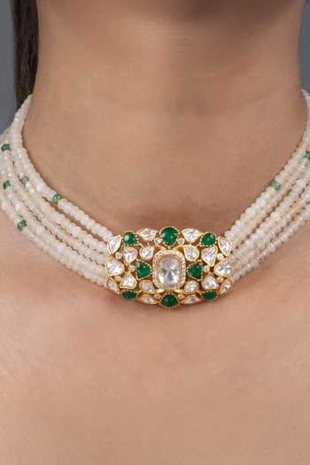 Joules by Radhika Ivory Vaina Bead Embellished Choker Necklace Set Online at Aza Fashions Joules by Radhika_Ivory Vaina Bead Embellished Choker Necklace Set _Online_at_Aza_Fashions
