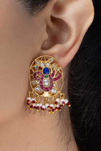 Joules by Radhika_Gold Plated Aavishas Stone Embellished Pendant Necklace Set _Online_at_Aza_Fashions