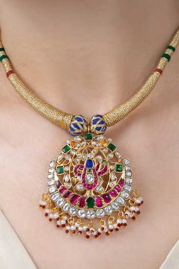 Buy_Joules by Radhika_Gold Plated Aavishas Stone Embellished Pendant Necklace Set _Online_at_Aza_Fashions