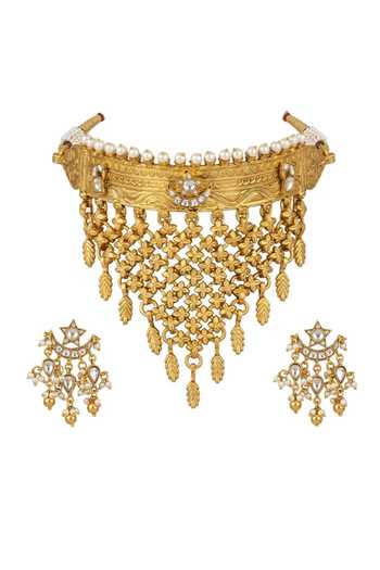 Shop Joules by Radhika Gold Plated Vamishas Pearl Embellished Necklace Set at Aza Fashions Shop_Joules by Radhika_Gold Plated Vamishas Pearl Embellished Necklace Set _at_Aza_Fashions
