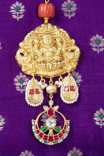 Joules By Radhika_Gold Plated Raveliya Temple Motif Pendant Necklace _Online_at_Aza_Fashions