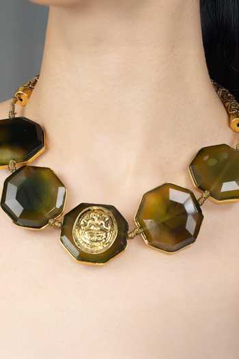 Joules by Radhika Green Veyrani Octagonal Stone Shaped Necklace Online at Aza Fashions Joules by Radhika_Green Veyrani Octagonal Stone Shaped Necklace _Online_at_Aza_Fashions