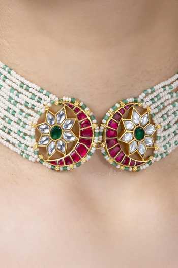 Joules by Radhika_Green Live Pearl Embellished Choker _Online_at_Aza_Fashions