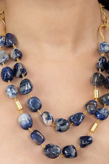 Joules by Radhika_Blue Taro Stone Embellished Necklace _Online_at_Aza_Fashions