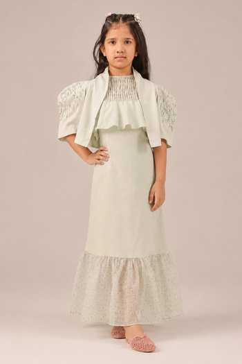 OurDve_Green Palm Pop Embroidered Crop Jacket _Online_at_Aza_Fashions