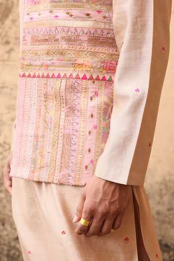 Buy Aum By Asit And Ashima Pink Tissue, Brocade, Silk, Chanderi, Cotton, Lycra Textured Pattern Bundi Set Online at Aza Fashions Buy_Aum By Asit And Ashima_Pink Tissue, Brocade, Silk, Chanderi, Cotton, Lycra Textured Pattern Bundi Set _Online_at_Aza_Fashions