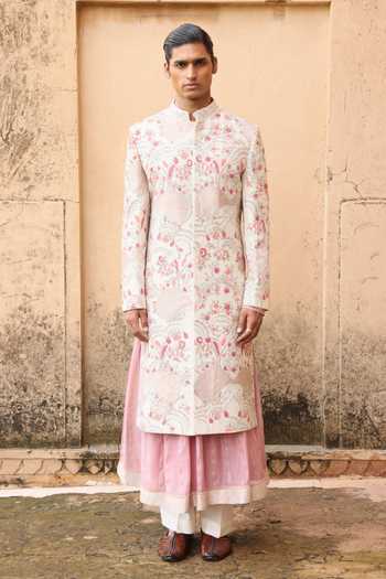 Aum By Asit And Ashima Ivory Embroidered Sherwani Set 