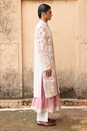Aum By Asit And Ashima Ivory Embroidered Sherwani Set 
