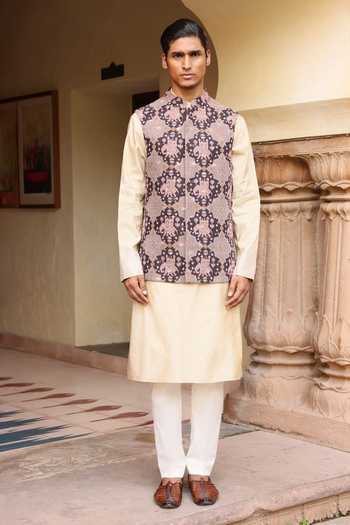Aum By Asit And Ashima Cream Kurta Set With Embroidered Bundi 