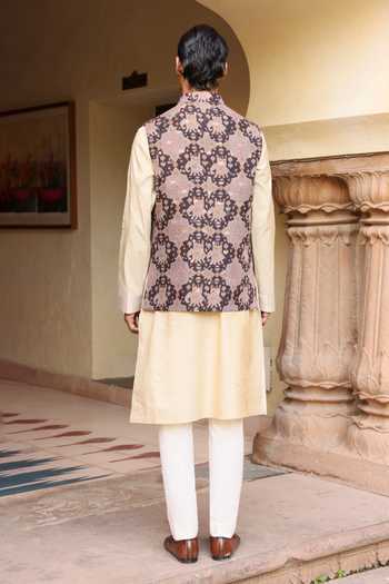 Aum By Asit And Ashima Cream Kurta Set With Embroidered Bundi 