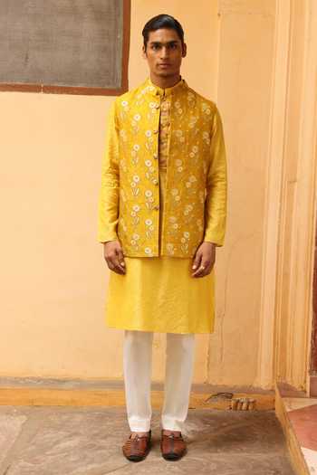 Aum By Asit And Ashima Silk Brocade Bundi & Kurta Set 