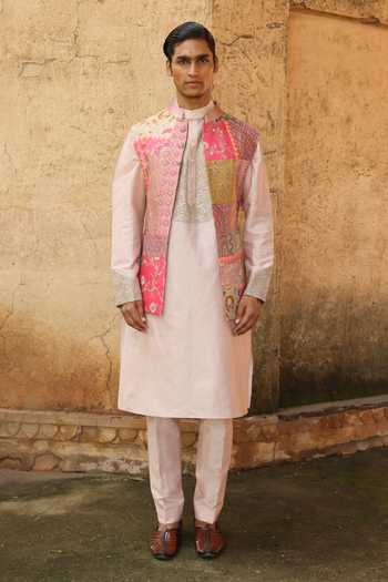 Aum By Asit And Ashima Silk Brocade Patchwork Bundi & Kurta Set 