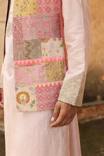 Shop Aum By Asit And Ashima Multi Color Silk, Tissue, Brocade, Cotton, Lycra Zari, Bundi And Kurta Set Online at Aza Fashions Shop_Aum By Asit And Ashima_Multi Color Silk, Tissue, Brocade, Cotton, Lycra Zari, Bundi And Kurta Set _Online_at_Aza_Fashions