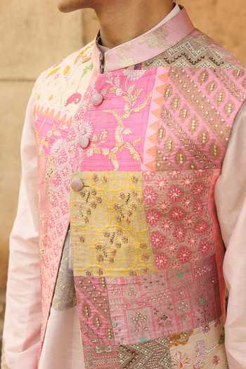 Buy Aum By Asit And Ashima Multi Color Silk, Tissue, Brocade, Cotton, Lycra Zari, Bundi And Kurta Set Buy_Aum By Asit And Ashima_Multi Color Silk, Tissue, Brocade, Cotton, Lycra Zari, Bundi And Kurta Set
